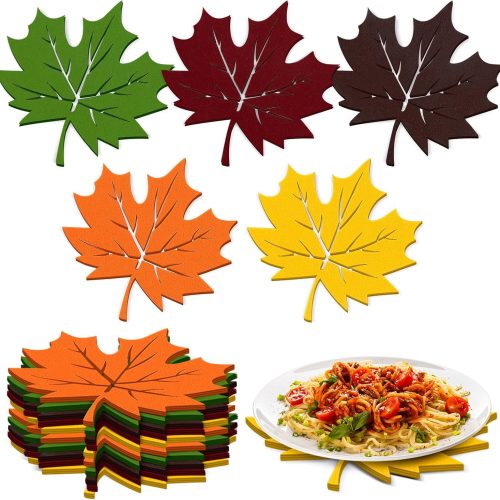 Cumule 10 Pcs Fall Maple Leaf Placemats Thanksgiving Harvest Maple Leaf Shaped Placemats Felt Non-Slip Heat Resistant Cutwork Place Table Mats Coasters for Autumn Fall Home Table Decor (12.8 Inch)