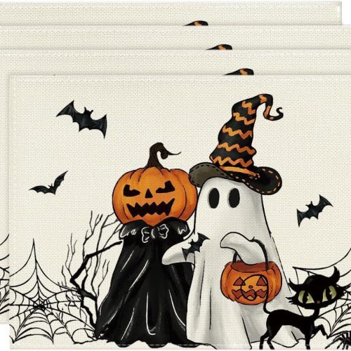 Artoid Mode Ghost Halloween Placemats Set of 4, 12x18 Inch I Hope You Brought Boos Table Mats for Party Kitchen Dining Decoration