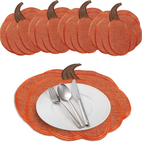 CT2677CT_1 OWENIE Thanksgiving Harvest Pumpkin Placemats 15 x 15 Inch, Set of 4, Embroidered Diecut Place mats, Fall Autumn Home Decorations, Orange Table Mats for Halloween Kitchen Dinning Room, 15 Inch Round30.92CT2677CT