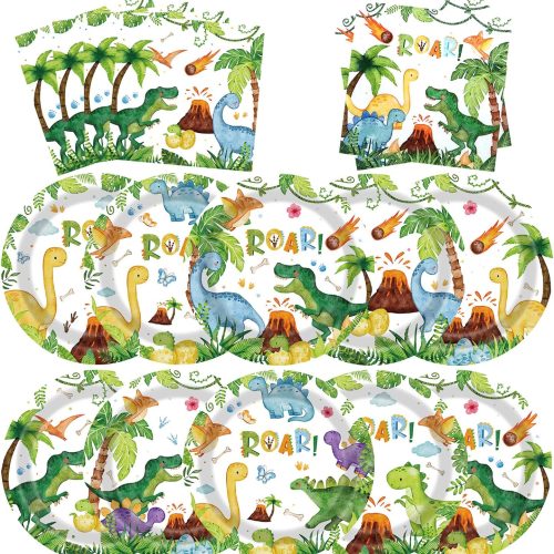 Dinosaur Birthday Decorations Dinosaur Party Supplies 100Pcs Dinosaur Plates and Napkins for Boy Birthday Party Baby Shower Decorations