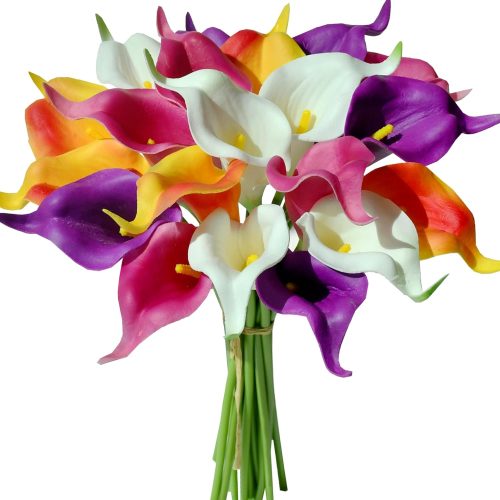 Mandy's PU Colorful Calla Lily Artificial Flowers 20 Stems 13.5in Faux Realistic Centerpiece DIY Bridal Bouquet Home Décor