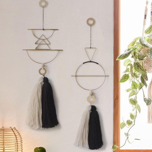 Cute Wall Hanging Macrame Wall Hanging Brass Wall Art Tassel Handmade Home Décor (Gold)