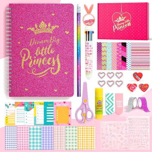 Princess DIY Journal Kit for Girls Gift for 8-12, 50 Pcs Scrapbook & Diary Supplies Set, Journaling Art Crafts Kit with Storage Case, Birthday Gifts for Teen Girls Craft Sets