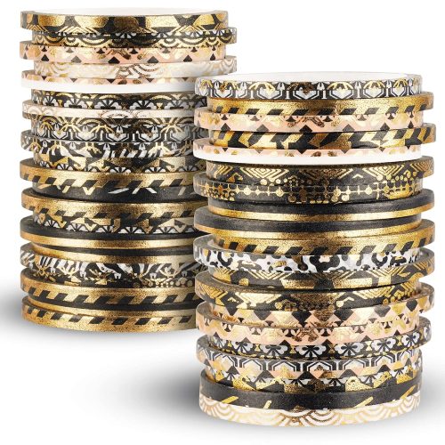 NiArt 80g Gold Foil Washi Tape Set, Random Patterned Slim Decorative Masking Tapes for Bullet Journals, Scrapbooking, DIY Crafts, Party Decor - Widths Range from 3-15mm, Suitable for Kids and Adults