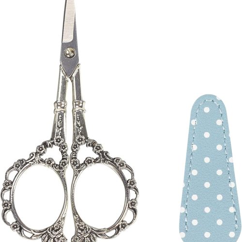 BIHRTC 4.5inch Scissors with Leather Case Plum Blossom Scissors Small Sharp Tip Stainless Steel Craft Scissor Shear for Office Home Sewing Supplies Cross Stitch Needlework DIY