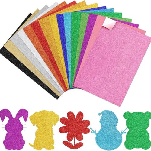 JULBEAR 15 Pack Self Adhesive Glitter Foam Sheets for Crafts, EVA Sticky Foam Sheets A4 Craft Foam Paper Stickers 2 mm Thickness for DIY Crafts Project, Scrapbook, School Projects, Party Decoration