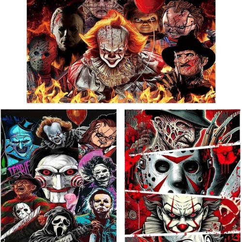 3 Pack Horror Diamond Art Kits for Adults - Halloween DIY 5D Diamond Painting Kits for Adults Beginners,Full Drill Round Paint with Diamond Dots Gem Art Crafts for Wall Decor 12 x16in