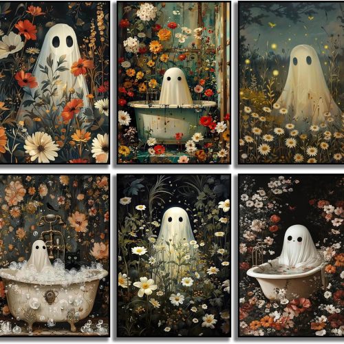 AIBOERL 6 Pack Ghost Diamond Art Kits for Adults,Halloween Ghost 5D Diamond Painting Kits for Beginners, DIY Full Drill Paint with Diamond Gem Art, Home Wall Decor 12x16Inch