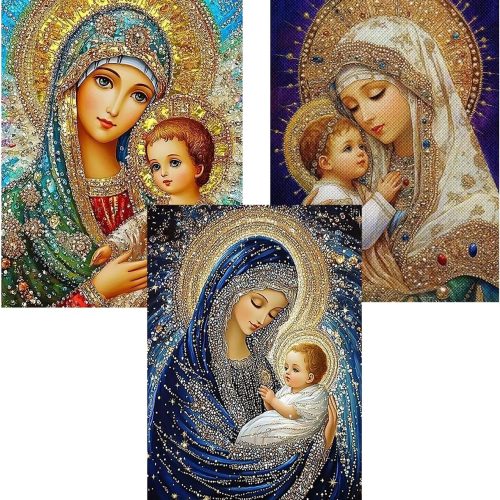 CHWGLFGG 5D Diamond Art Kits for Adults Beginners, 3 Pack Virgin Mary Diamond Painting Kits, DIY Full Round Drill Paint by Diamonds Dot Gem Art for Adults, Home Wall Decor 12x 16 Inch