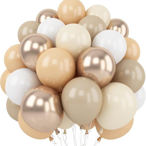 White Sand Balloons Set, 60 Packs 12 Inch Double Stuffed Beige Boho Balloons with Metallic Chrome Champagne Nude Neutral Cream Balloon for Bridal Shower Baby Shower Birthday Wedding Party Decoration