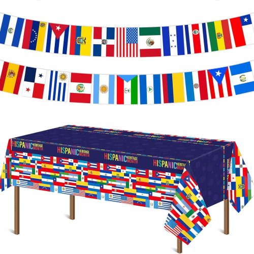 Tegeme Hispanic Heritage Month Decorations Hispanic Heritage Month Tablecloth 22 Countries Spanish Speaking Flags Banner String Latin American Latino Bunting Flags for Spanish Party Celebration Decor