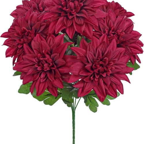 Hollyone Red Artificial Dahlia Flowers Bush Fake Fall Flowers Artificial for Decoration Outdoor Indoor 7 Heads Silk Faux Dahlias Flower Bouquets Arrangements Centerpieces Fall Decorations for Home32.41CT3660CT