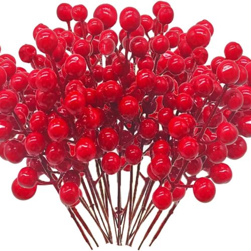 36pcs Decorative Wire Stem Branch Sprays Red Holly Berry Stem Picks for Christmas Tree Decoration, Holiday Decor, Silk Flower Arrangements, Home DIY Crafts (36, 6.7inch) (RED)