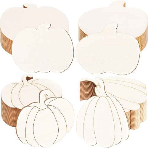 Gerrii 32 Pcs Thanksgiving Wooden Pumpkin for Crafts Unfinished Wood Pumpkin Cutouts Fall Craft Supplies Paintable Pumpkin Wooden Ornaments for Fall Painting DIY Decorations, 4 Styles