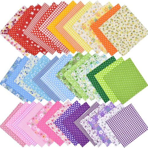 CT4054CT_1 42Pcs 10"x10" Quilting Cotton Fabric Squares Sheets Pre-Cut Multi-Color Design Printed Floral Craft Fabric for DIY Sewing Scrapbooking Quilting Craft Patchwork (Red/Pink/Yellow/Green/Blue/Purple)