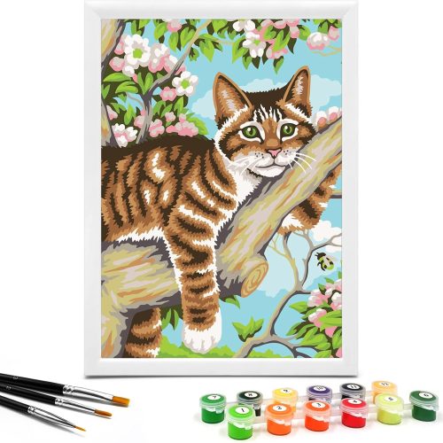 Nariolar Paint by Numbers for Kids Ages 8-12 with 7X9.5 inch Pre-Printed Cardboard,12 Acrylic Paint Pots and 3 Painting Brushes, Room Decor for Children,(Cat in The Tree)