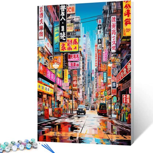 Native American Cityscape Art Paint by Numbers Kits with Brushes Graffitic Chinatown Acrylic Oil Painting for Adults Kids Colorful Pictures Craft 16''x20" inch Office Room Decor Gift (Frameless)