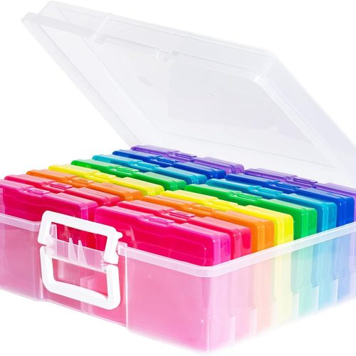 novelinks Transparent 4" x 6" Photo Cases and Clear Craft Keeper with Handle - 16 Inner Cases Plastic Storage Container Box (Multi-colored)