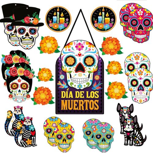 Dia De Los Muertos Decor Day of The Dead Decorations Dia De Los Muertos Sign Day of The Dead Decor Sugar Skull Cutouts Halloween Party Supplies, Set of 25