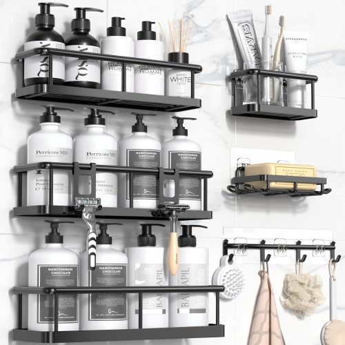 YASONIC Shower Caddy, 100% Rustproof Shelves for Inside Shower, No Drilling Bathroom Organizers and Storage, 6 Pack Large Capacity Bathroom Caddy for Kitchen & Home Decor