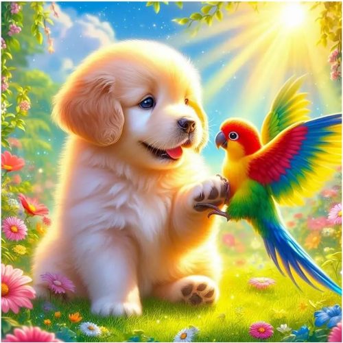 SJUTOUCI Dog and Parrot Diamond Art Painting Kits for Adults, Diamond Art Kits for Beginners, 5D DIY Full Drill Gem Craft for Home Decor Gift 12x12 inch/30x30cm, Animal23.6CT4350CT