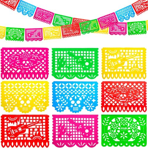 CT4386CT_1 FUTUREPLUSX Day of The Dead Decorations, 18 Feet Plastic Papel Picado Banner Dia De Muertos Wall Decor Mexican Fiesta Garland Party Favors