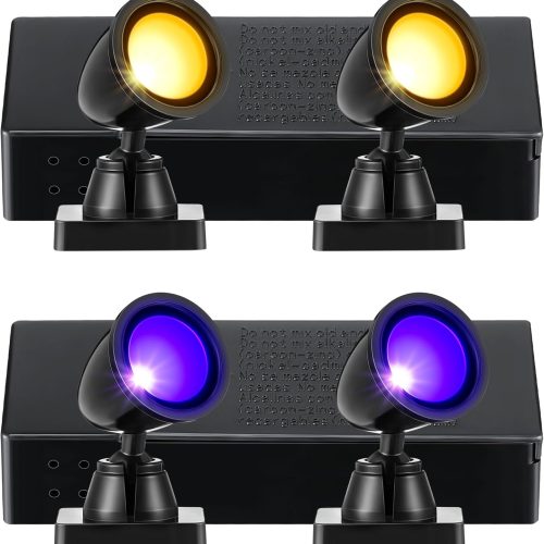 Halloween Village Collection Round Spot Light, Battery Operated Spotlights for Miniature Halloween Decorations (Set of 4) (Orange and Purple)