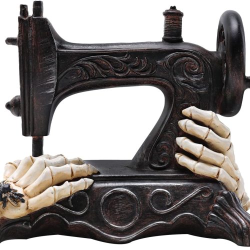 Halloween Decorations Indoor 6.7 Inch Halloween Village Skeleton Hand Figurines Decor Sewing Machine House for Home Office Tabletop
