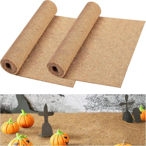 EBaokuup 2 Pcs 43.3 x 15.7 Inch Halloween Village Accessories Mat,Spooky Village Landscape Accents Fiber Mat,Fall Natural Coconut Coir Liner for Halloween Autumn Town Scene Landscape Decoration