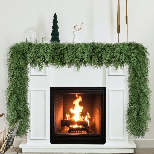 6 Ft Real Touch Christmas Cedar Garland, Realistic Faux Pine Garlands, Green Artificial Greenery Garland for Winter Home, Mantle, Fireplace, Mantle Fireplace Table Home Decoraiton- Green Cypress
