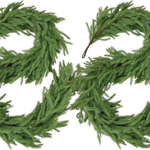 Sherika 2Pcs 6FT Christmas Garland Norfolk Pine Garlands, Real Touch Artificial Faux Greenery Garland for Decorations Indoor, Pine Garland for Mantle, Fireplace, Wall, Mantle, Holiday Decor