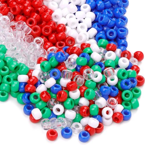 Red White Blue Green Pony Beads for Bracelets Christmas Beads for Friendship Bracelets 1000 Pcs Independent Day Plastic Beads for DIY Necklace Jewelry Making Supplies