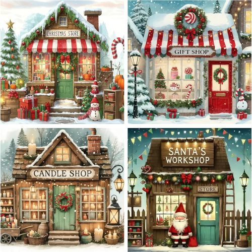 4 Pack Christmas Store Diamond Art Kits for Adults, Shop Diamond Painting Kits for Beginners, DIY 5D Full Drill Round Diamond Gem Art Craft for Gift Home Wall Decor 14x14 Inch