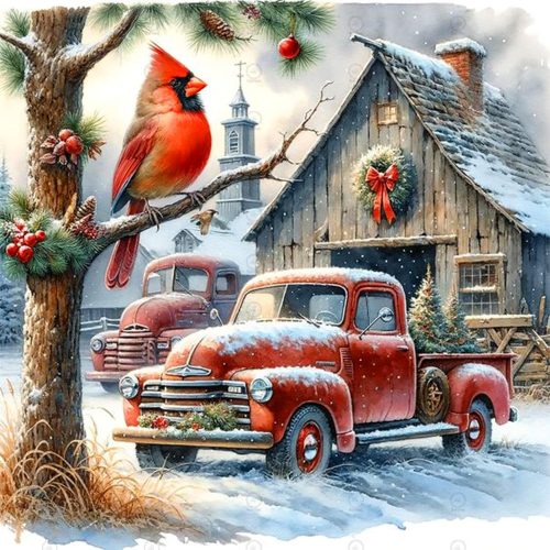 ijbnhd Christmas Diamond Art Kit for Adults Christmas Truck Diamond Painting Kits for Beginners Full Drill Round Cardinal Gem Art Painting for Crafts Home Wall Decor Gift 14x14in