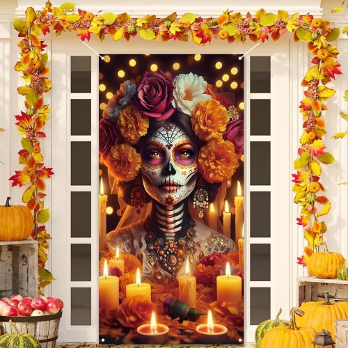 Dia De Los Muertos Door Cover Day of The Dead Banner Sugar Skull Altar Mexican Fiesta Party Decorations and Supplies for Home