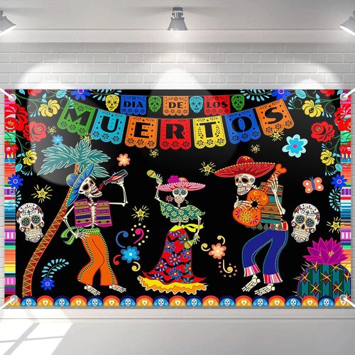 Avezano Day of The Dead Backdrop，70.8 x 43.3 Inch Mexican Dia DE Los Muertos Party Banner, Fiesta Sugar Skull Day of The Dead Banner Party Decorations Supplies
