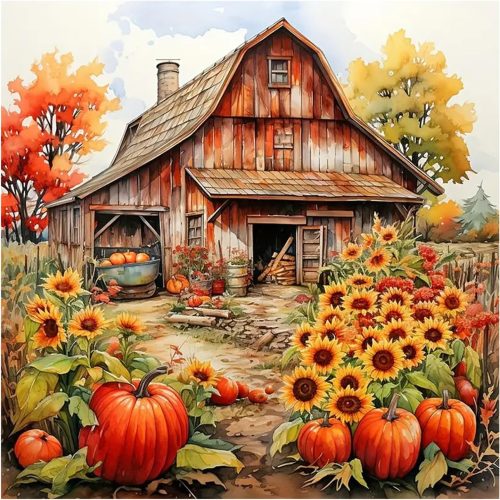 FHBUBPUP Diamond Painting Kits for Adults, Autumn Farm Diamond Art Kits for Beginners, Fall 5D DIY Full Drill Round Gem Art, Paint with Diamond Beads Craft Home Wall Decor 12x12 inch