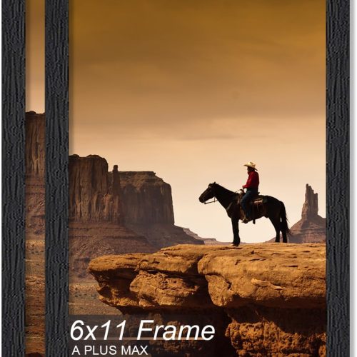 A PLUS MAX 6x11 Picture Frame Set of 2, Black Engineered Wood Frame for 6 x 11 Inch Picture Poster Photo, Light Weight 6 by 11 Frame with Wood-grain for Wall - 2 Pack/Black/6"x11"