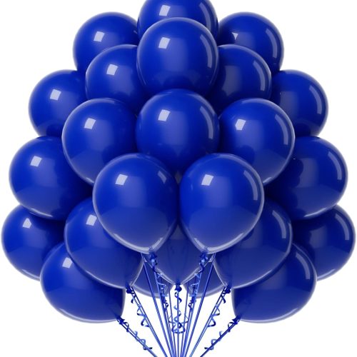 FOTIOMRG Royal Blue Balloons 12 inch, 50 Pack Royal Blue Latex Party Balloons Helium Quality for Birthday Graduation Baby Shower Baseball Nautical Wedding Party Decorations (with Blue Ribbon)