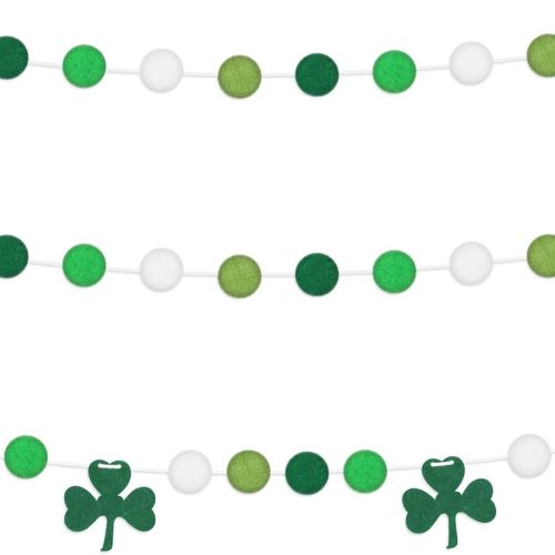 8.2 FT Shamrock Garland, 3 Pack St Patricks Day Banner, Felt Balls St Patrick Day Decorations, Adjustable St Patrick's Day Garland Pre-Assembled St Patricks Garland Hanging Wall Window Bookshelf