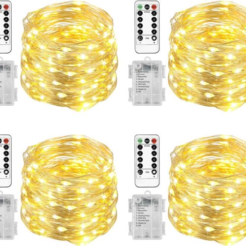 Homemory 4 Pack 20 Ft 60 LED Fairy Lights Battery Operated Christmas Lights with Remote Waterproof 8 Modes Firefly Twinkle String Lights for Party Bedroom Wedding Halloween Decorations36.4CT7611CT