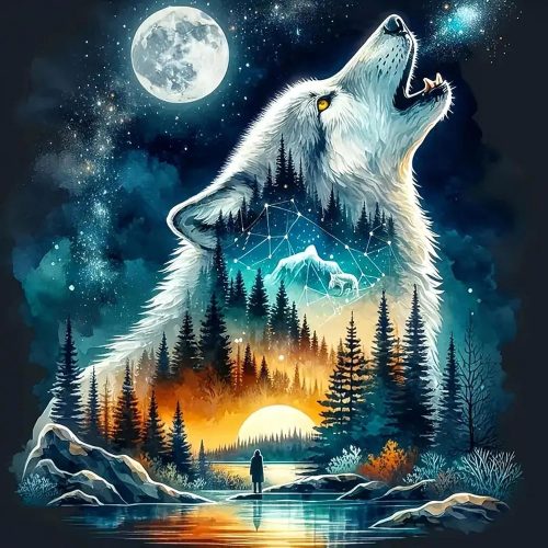 5D Forest Wolf Diamond Art Kits for Adults,Wolf and Forest Full Round Drill Diamond Painting Kits for Beginners,DIY Gem Art and Crafts Paint by Diamonds Wolf's Roar,Home Wall Decor 13.7X13.7Inch