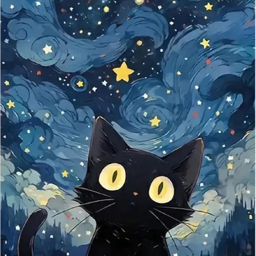 MOMDEDP Cat Diamond Painting Kits,5D Diamond Painting Kits for Adults,DIY Starry Sky Cat Diamond Painting Diamond Art,Round Full Drill Diamond Art Kits Diamond Dots Crafts for Home Decor Gift12x16in
