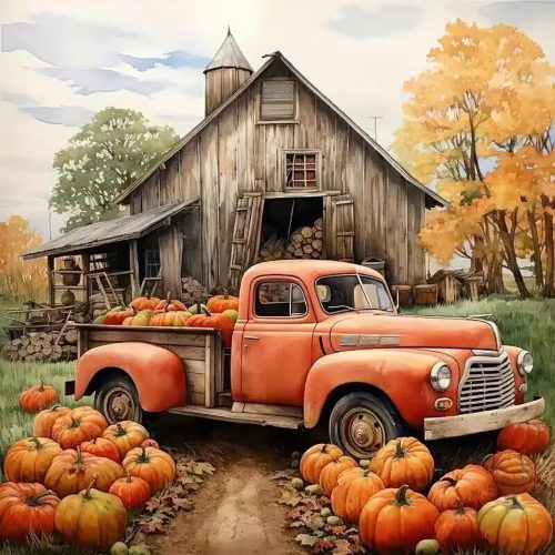 JFYHAB 5D Diamond Painting Kits for Adults Beginners,Fall Farm Diamond Art Kit,DIY Truck Full Drill Diamond Dot Gem Art Kits for Adults,Home Wall Decor 12 * 12