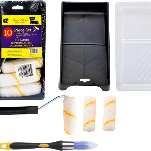Bates- Paint Tray Set, 10 pcs, 4-Inch Paint Roller Kit, Small Paint Roller Paint Brush, Paint Roller Set, Paint Rollers 4 Inch, Paint Roller Tray, Paint Roller Brush, Small Roller Paint Brush