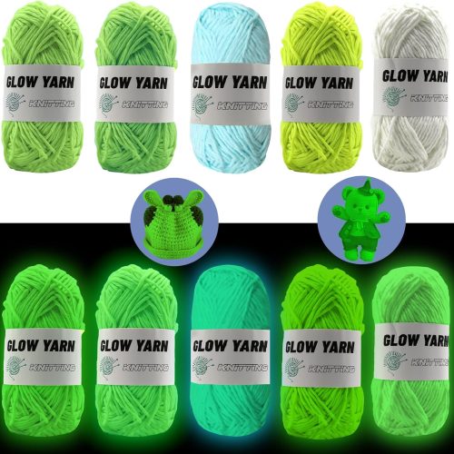 kaidun 5 Rolls Glow in The Dark Yarn Luminous Crochet Yarn for Crocheting DIY Knitting, Glow Fingering Beginners Sewing Supplies for Arts Crafts, Halloween Party Gift, 55 Yard Per Roll