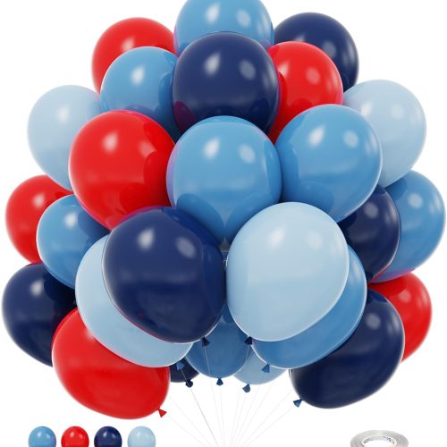 Red and Blue Balloons, 12 Inch Navy Blue Balloons, Dark Blue and Matte Red Balloons for Birthday Baby Shower Super Hero Theme Party Decorations