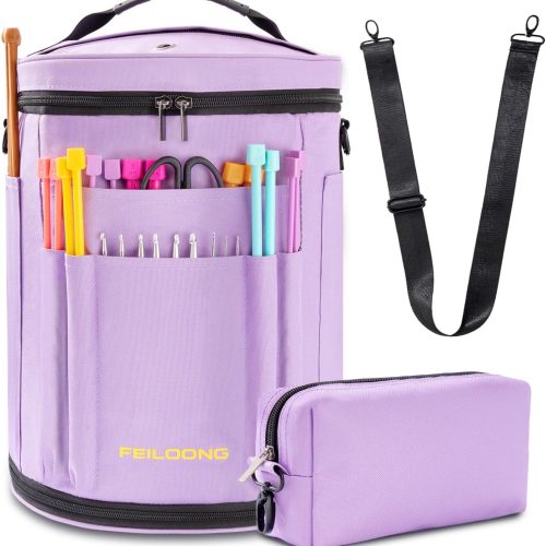 FEILOONG Yarn Bag Organizer, Expandable Crochet Bag Storage Large Knitting Bag, Portable Crochet Storage Tote Bags Organizer for Crocheting Accessories Yarn Holder for Crochet Lovers with Case