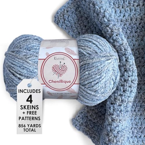 Chenillique Velvet Chenille Yarn for Crocheting, 4-Pack (856Yds / 400G), Free Patterns, Beginners Friendly - Soft Baby Yarn for Knitting Baby Blanket - #4 Medium Worsted Weight - Blueberry Whisper