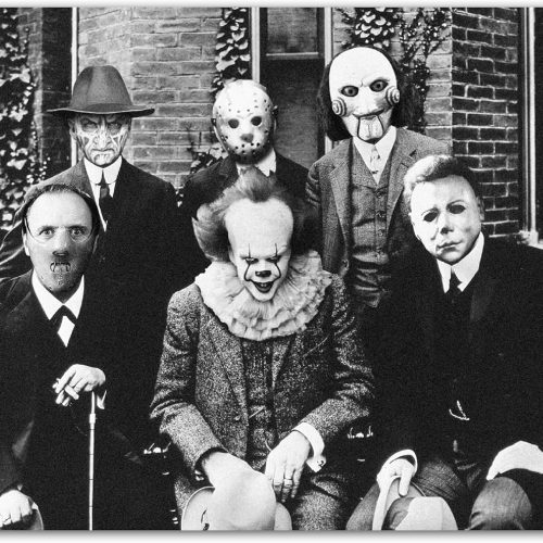 Halloween Groupie Wall Art – Creepy Horror Movie Mask Poster for Haunted House, Man Cave, or Halloween Party Décor – Scary Vintage Creepy Photo Print (10x8 Unframed)